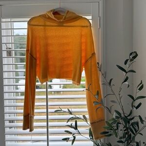 Urban Outfitters Orange Melon Long Sleeve Waffle Crop Neck with Cowl Neck